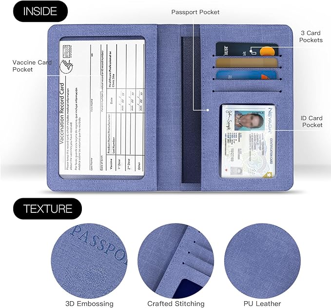 2 Pack Vaccine Card Holder,Passport And Vaccine Card Holder Combo-Purple&Black