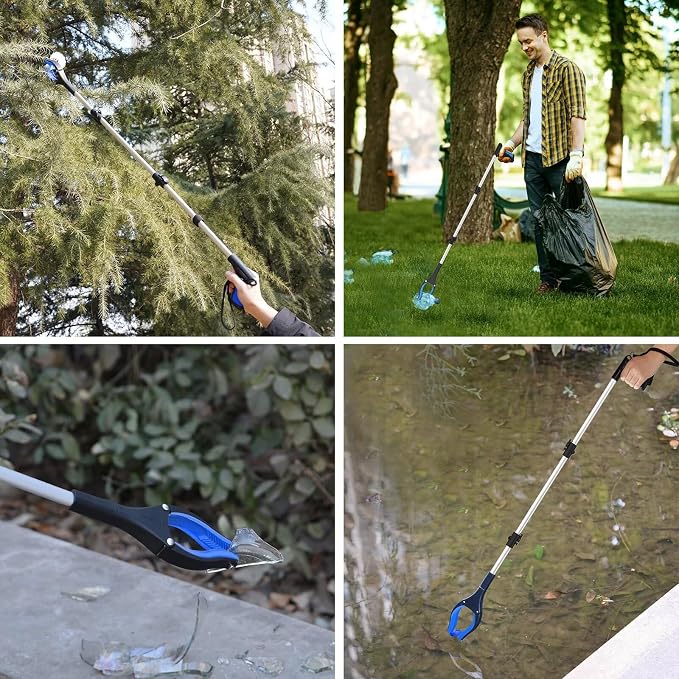 43" Grabber Reacher Tool Foldable Extension Grabber for Seniors Blue | 360° Rotating Jaw, Two Magnets, 4" Wide Claw Opening, Extra Long Trash Picker Upper, Mobility Aid Reaching Tool for Elderly