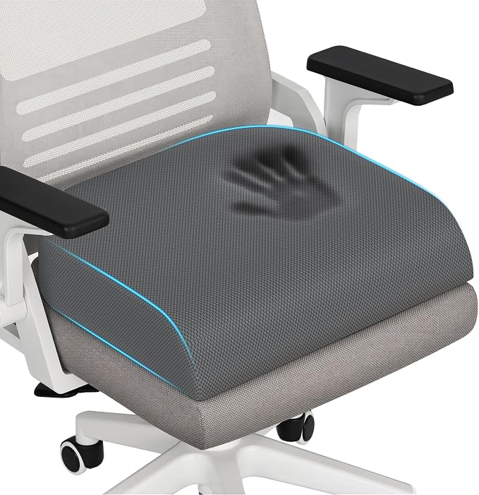 TranquilRelax Memory Foam Seat Cushion for Office Chair, 3-Inch, Gray | Medium-firm Support for Long Sitting, Washable Mesh Cover, Non-slip Base, Perfect for Car Seats & Short Drivers