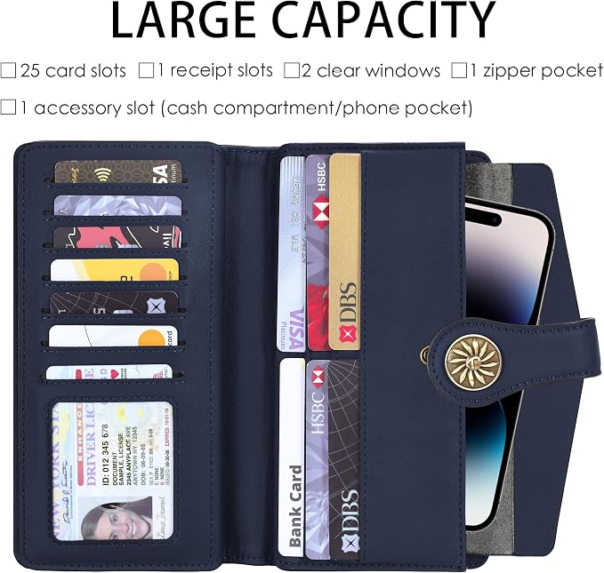 Travelambo Women's Wallet RFID Blocking Trifold Clutch Large Capacity Credit Card Holder Travel Purse
