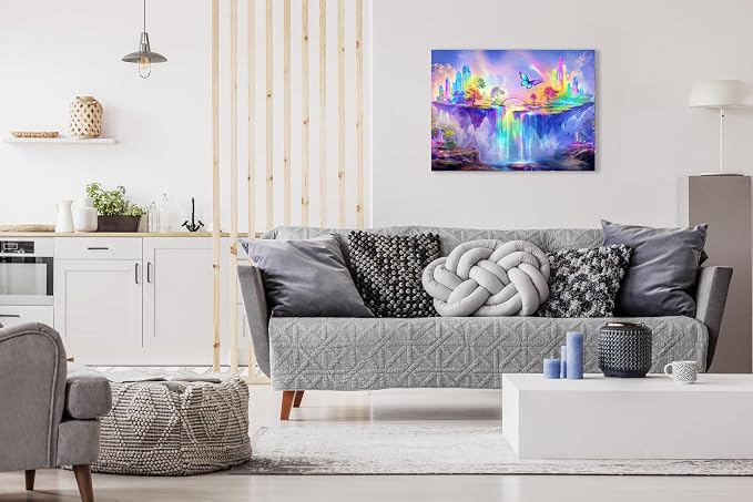 Adult Jigsaw Puzzle Fantasy Butterfly Rainbow | 1000-piece challenging puzzle of a magical crystal waterfall landscape - Suitable for a table, puzzleboard, or floor.