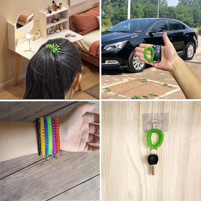 Pack of 6 Colorful Spring Spiral Wrist Coil Key Chain, Wristband Key Ring