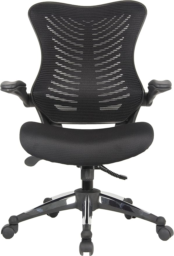 Officefactor Ergonomic Breathable Mesh Chair with Flip-up Armrests, Lumbar Support Executive Rolling Swivel Task Computer Office Chair or Home Desk Chair (Black MESH)