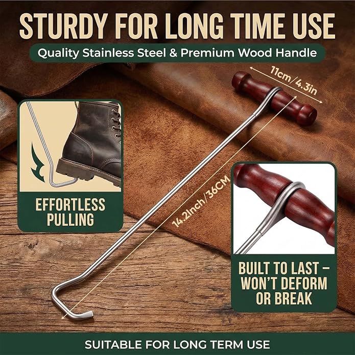 SiliFine 2 Pcs Cowboy Boot Hooks Long Shoes Pulls Stainless Steel Boot Puller with Long Handles for Men Women