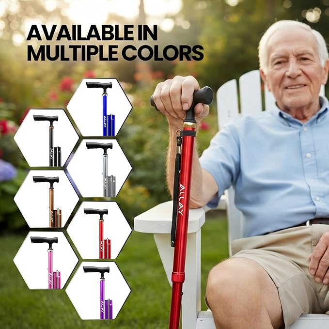 Allay Walking Canes for Men & Women - Adjustable Canes for Women for Stability, Self Standing Wide Quad Pivot Base, Light Weight, Soft Handle Grip and Travel Bag, Walking Sticks for Seniors
