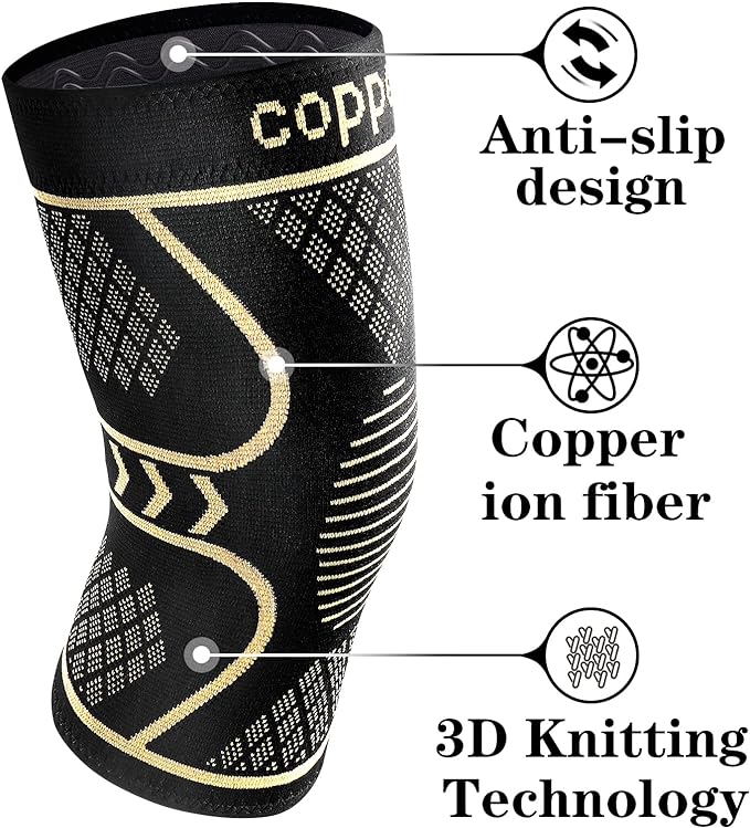 Copper Knee Braces for Women and Men 2 Pack, Knee Compression Sleeve for Knee Pain, Arthritis,ACL, Meniscus Tear, Joint Pain Relief, Knee Support for Running, Working Out, Fitness, Weightlifting-3XL