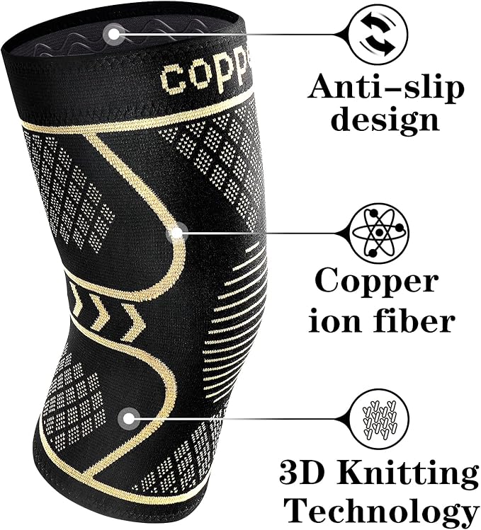 Copper Knee Braces for Women and Men 2 Pack, Knee Compression Sleeve for Knee Pain, Arthritis,ACL, Meniscus Tear, Joint Pain Relief, Knee Support for Running, Working Out, Fitness, Weightlifting-2XL