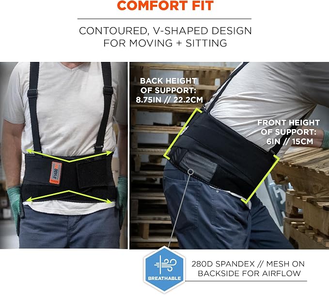 Ergodyne ProFlex 1400UN Back Support Belt, 8.75" Spandex, Universal Size, Fits Waist 28"-46 inches, Black