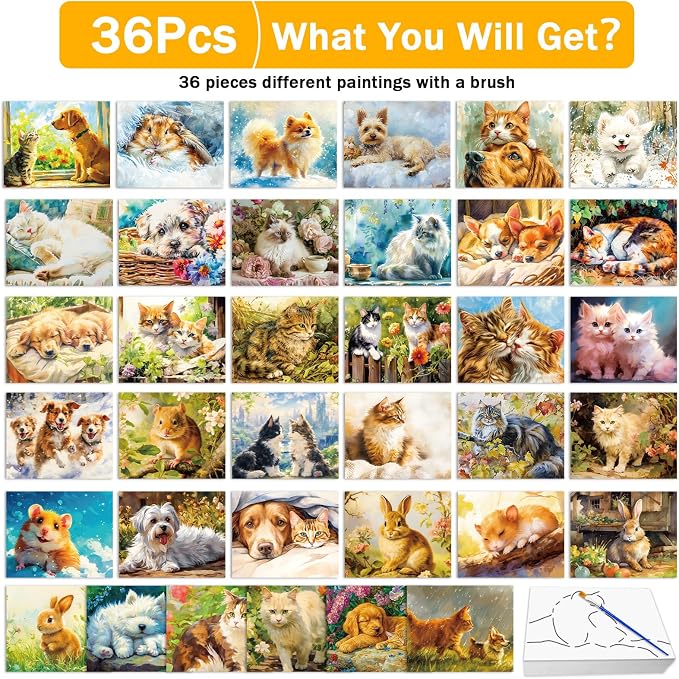 36Pcs Dementia Activities for Seniors,Reusable Water Coloring Set for Dementia Memories Activities, Adults Seniors Toys Games with Painting Brush Drawing Gifts (Animals)