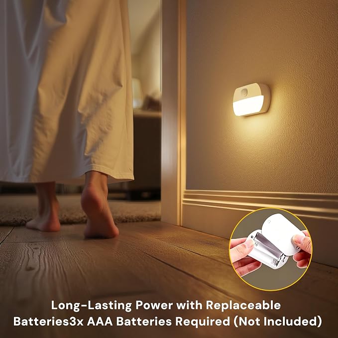 L LOHAS LED Motion Sensor Step Lights Indoor, Battery Operated Stair Lights | Warm White 3000K, Wireless Stick-On LED Night Lights for Hallway, Bedroom, Under Cabinet, Kitchen, 8 Pack
