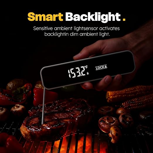 0.3 Sec Instant Read Meat Thermometer Digital for Grilling, Grey | Waterproof, for Cooking, BBQ, Air Fryer, Smoker, Candy, Kitchen Gadgets, BBQ Essentials, Gift for Dad, Men