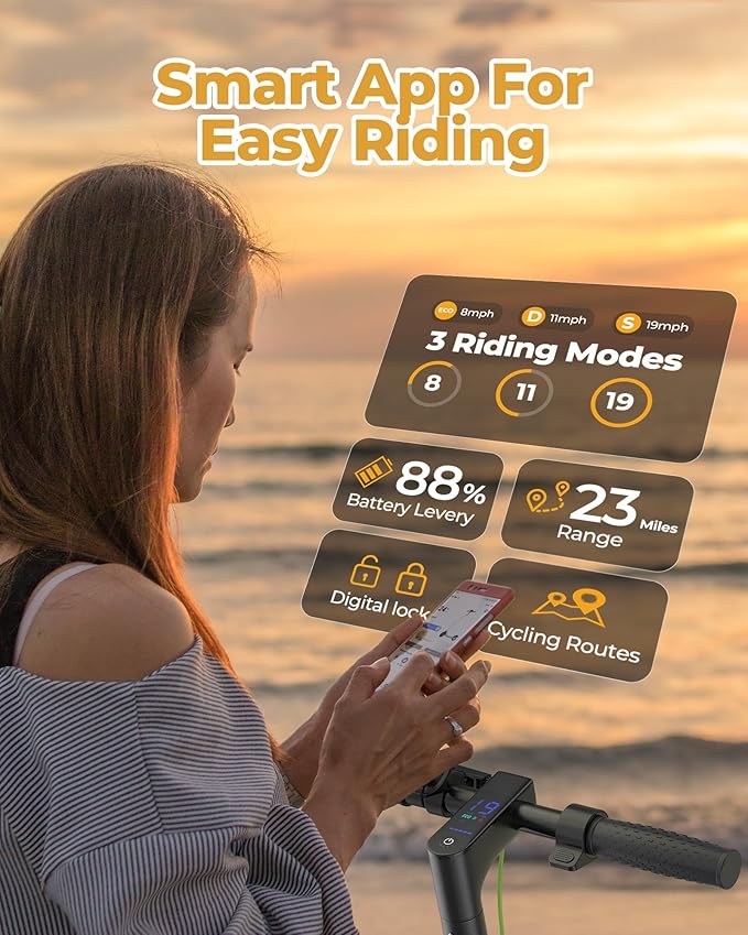 Electric Scooter - 8.5"/10'' Solid Tires, 350W/500W Motor, Up to 19-22MPH and 21-24Miles Long-Range Portable Commuting Scooter for Adults with Double Braking System and App