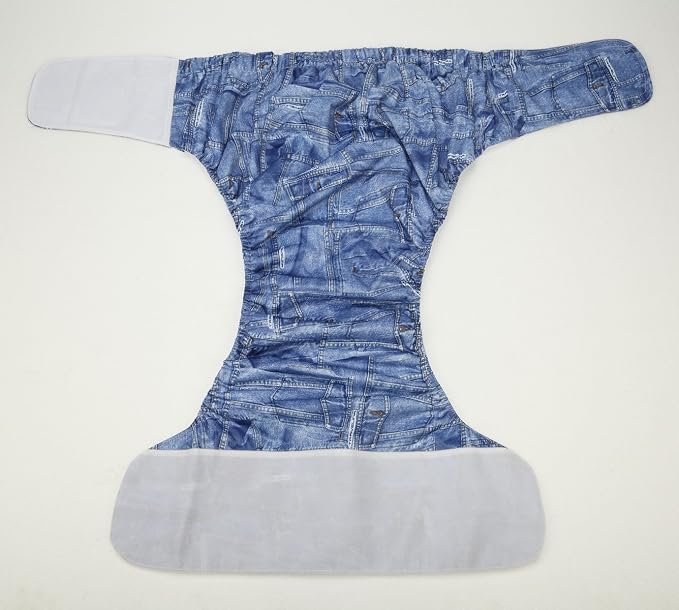 Teen Adult Cloth Diaper Nappy Reusable Washable for Disability Incontinence Hook and Loop (Denim (Large 26in to 50in))