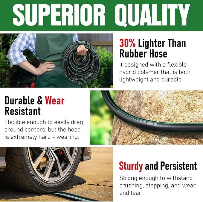 Heavy Duty Garden Hose 70ft, NON-EXPANDABLE Flexible Water Hose, Kink Resistant Lightweight Hybrid Hose, Leakproof Hose Male to Female Fittings