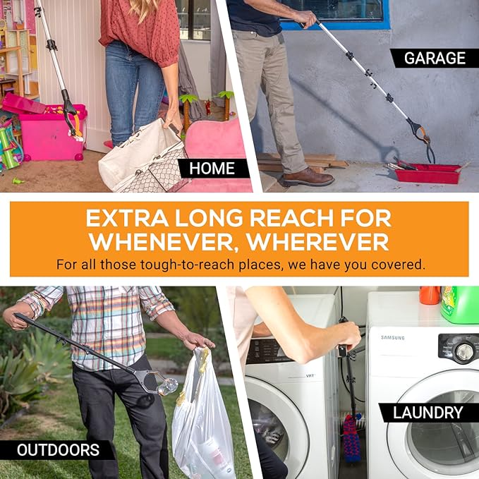 EZPIK 40" long extended grabber reacher tool for elderly - trash hand grabber pickup sticks for seniors - telescoping extension grabber claw pickup tool - hand extension magnetic folding grabber 2pack