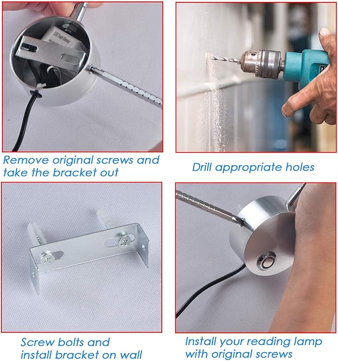 Adust Reading Lights for Books in Bed, Bedside Reading Lamp, 3W LED Dimmable Wall Mount Lamp, Adjustable Colour