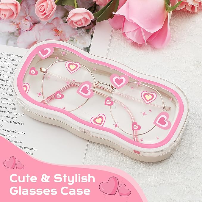 MoKo Glasses Case Hard Shell, Cute Eyeglass Case for Reading Glasses, Clear Eyeglasses Case for Women Girls