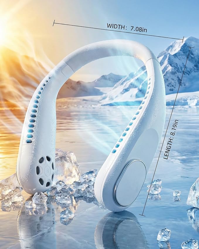 Portable Neck Fan - Rechargeable Personal Fan, Up to 10 Cooling Hours Battery Powered, Neck Fans That Blow Cold Air for Travel Summer, Gift for Men Women Dad Mom Hands Free Bladeless Twistable