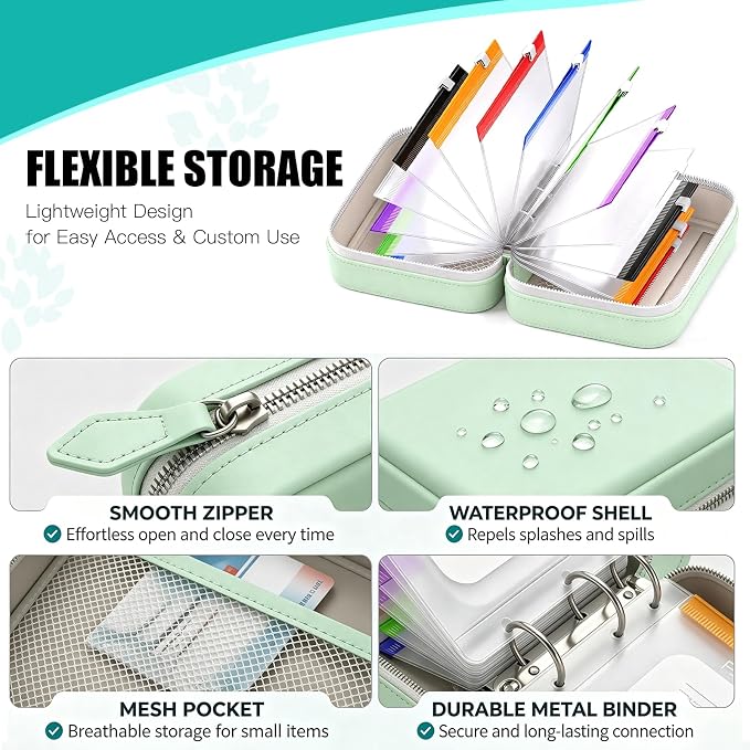 14 Day Travel Pill Kit Personal Medicine Organizer Case Set A8 Waterproof Pill Pouch for Travel Small Portable Storage Binder Style with Bags Cute Medication Purse Zipper Pocket (Black-7 Pouches)