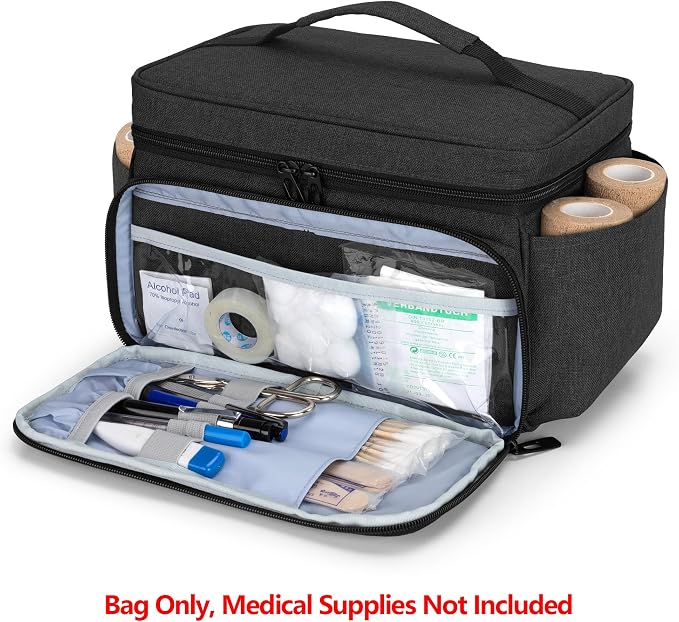 CURMIO Small Medicine Storage Bag, Empty Family First Aid Kits Case, Black | Emergency Medical Supplies for Home Care, Pill Bottle Organizer, Multifunctional Bag for Medical Use, Dormitory, Travel