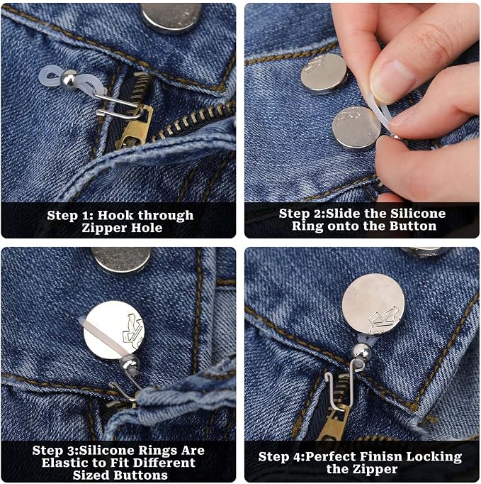 12 Pcs Pants Zipper Holder Upper for Jeans, Zipper Slipping Stopper Keep Zippers up on Pants, Hooks for Jeans Zippers Jean Buttons, Clasps to Keep Pant Up Stop Slipping