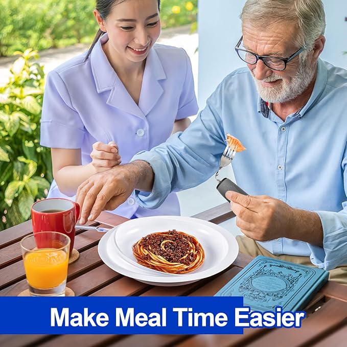 2 Sets Adaptive Utensils Bowl and Plate Set Adaptive Self Feeding Dinnerware with Suction Base Non Slip Bendable Cutlery for Elderly Disabled Hand Tremors Arthritis Parkinson(White)