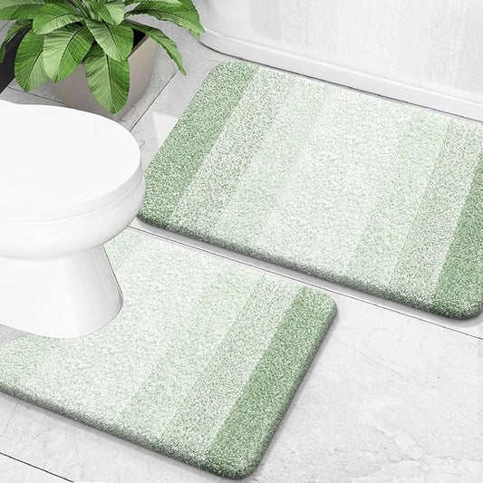 OLANLY Bathroom Rug Set 2 Piece, Soft Absorbent Microfiber Bath Mats and U-Shaped Contour Toilet Rug, Non-Slip, Machine Wash Dry, Plush Shaggy Bath Mats for Bathroom (24"x16"+U24 x20, Sage Green)
