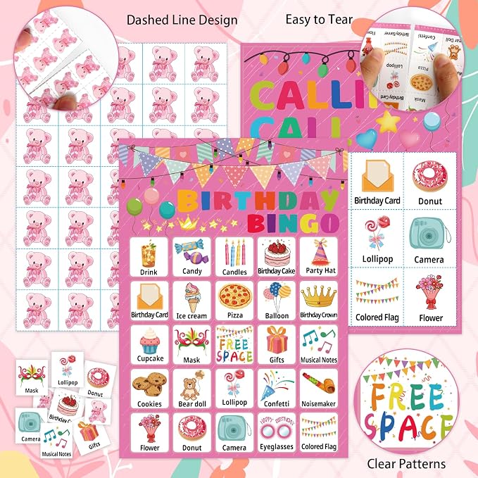 Birthday Bingo Game for Boys Girls Adults, 24 Players Birthday Bingo Cards Birthday Party Supplies Fun Birthday Party Bingo Game for School Classroom Family Birthday Holiday Party Activities