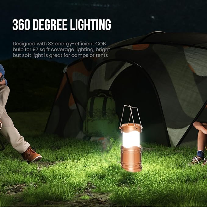 Lichamp LED Camping Lantern, 4 Pack Battery Powered Flashlight for Power Outages, Portable Collapsible Hanging Light Essential for Home, Outdoor, Emergency Lamp Survival Kit Gear for Hurricane, Gold