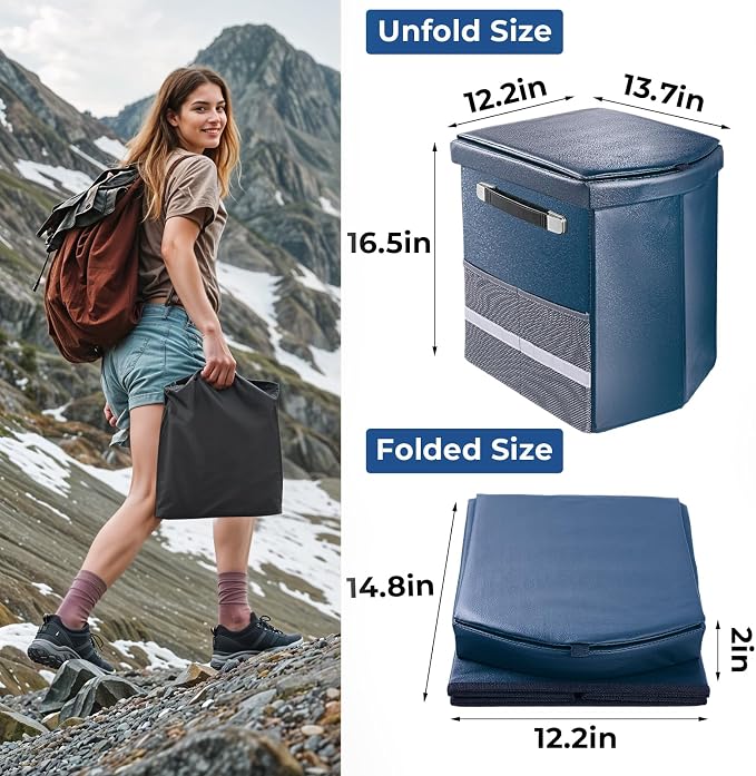 2026 Upgraded XL Portable Toilet for Adults,Tall Camping Toilet with Lid and Convenient Carry Bag, Portable Potty for Camping, Hiking, Car Travel,Truck, RV, Boating, Road Trips, Beach (Blue, 16.5''H)