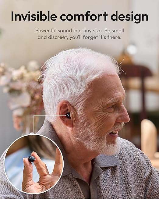 Nano Case Control OTC Hearing Aids Rechargeable, 3 Hearing Programs Feedback Cancellation Noise Reduction 54 Hours Battery Comfort-Fit ITC Design, Midnight Color