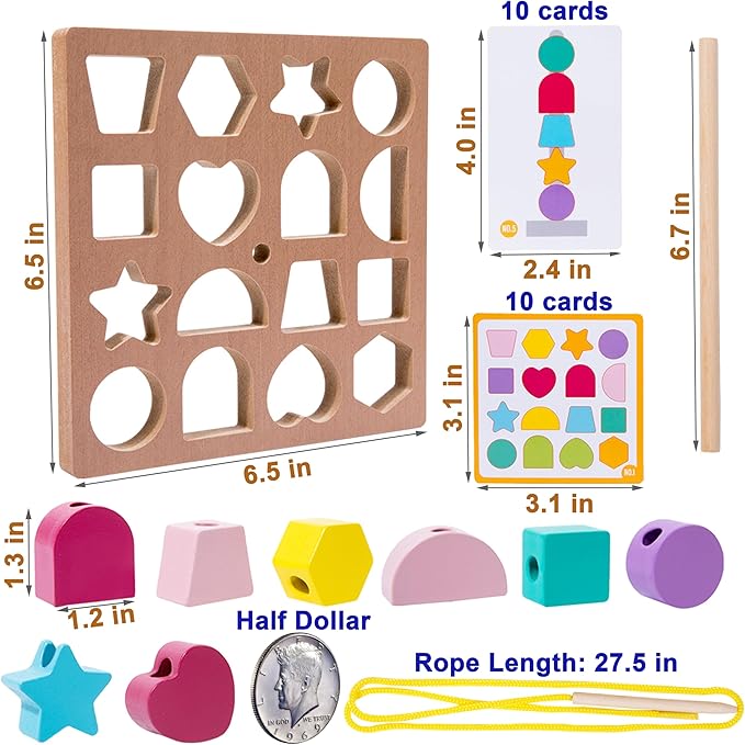 Activities for Dementia Patients, Memory Cognitive Games for Seniors, 3-in-1 Shape Matching Alzheimers Products for Elderly, Beads Sequencing Lacing Busy Box Board Gadgets Gifts