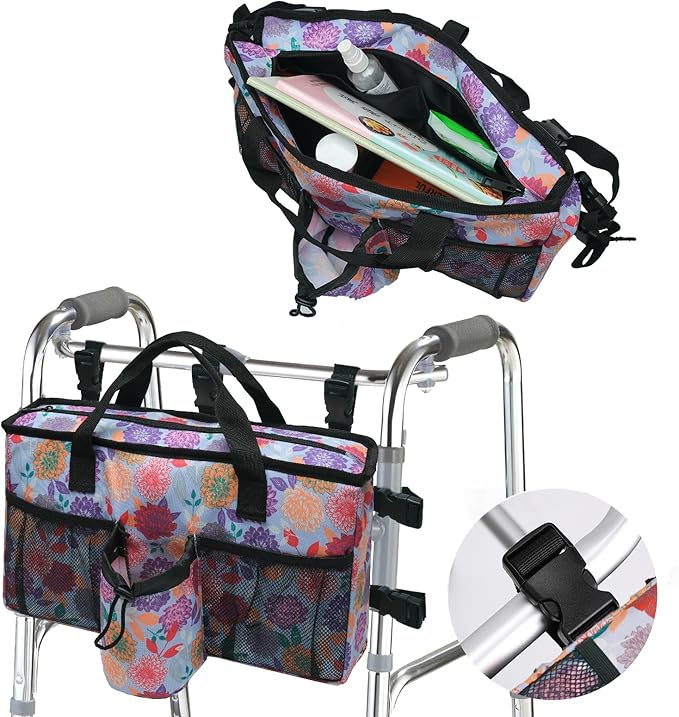 Walker Bag Seniors Accessories with Cup Holder Pocket for Folding Tote Pouches Storage Carry Things Basket