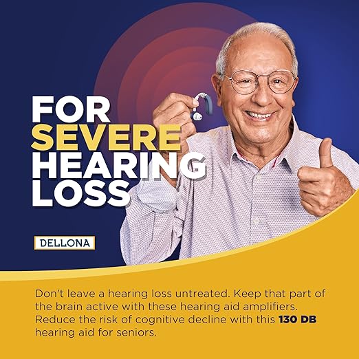 DELLONA High-Performance Hearing Aids for Seniors, OTC Rechargeable Hearing Aid for People with Severe Hearing Loss with Intelligent Noise Reduction (Pair), 4 Modes - Comfortable Hearing Aid devices for elderly, Over The Counter Hearing Aids
