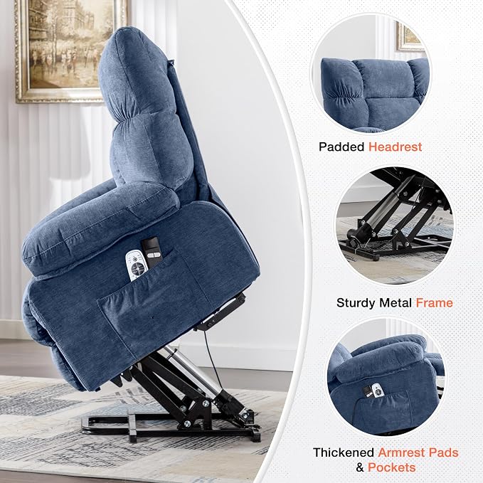 Power Lift Recliner Chair for Elderly with Vibration Massage and Lumbar Heating, Electric Lift Recliner Sofa with USB Charging Port and Side Pocket, Adjustable Lift Chair for Living Room Comfort