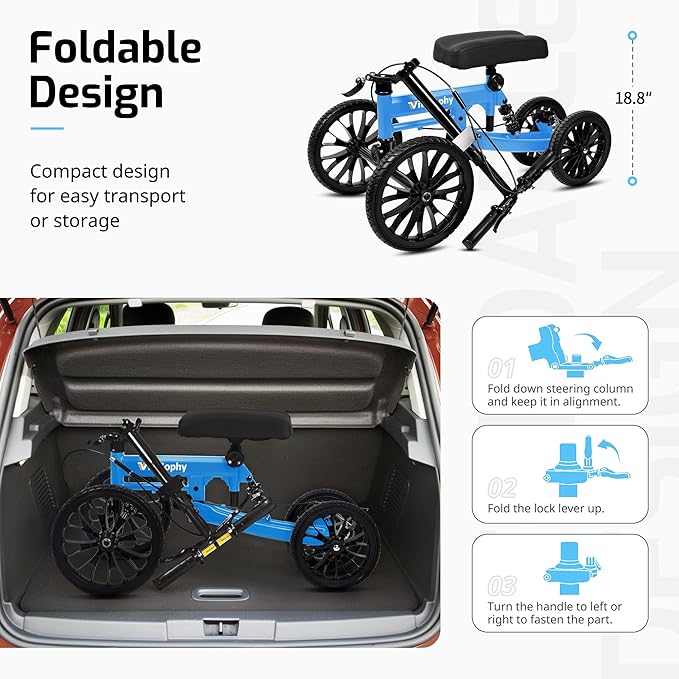 All Terrain Knee Scooter with Disc Brake System, Steerable Knee Walker for Adults for Foot Surgery, Broken Ankle - Rover Scooter for Broken Foot Injured Leg Crutch (Blue)