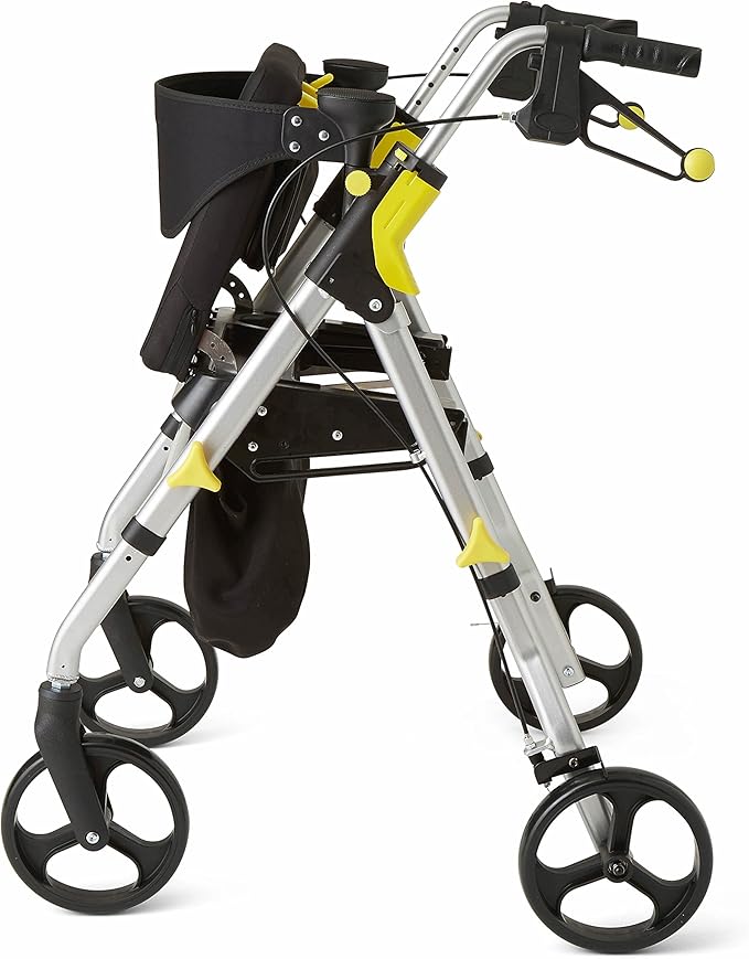 Medline Premium Empower Rollator Walker with Seat, Folding Rolling Walker with 8-inch Wheels, Silver