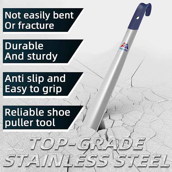 16.5" Shoe Horn Long Handle for Seniors,Stainless Steel Shoe Horn, Shoe Spoon，Boot Horn,Blue or Black Selection,2pcs