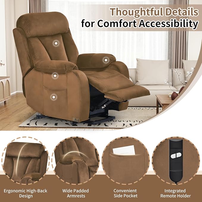 Power Lift Recliner with Remote for Elderly Living Room, Velvet | Side Pocket | Silent Motor | Electric Lift Chair Recliner | Easy Assembly