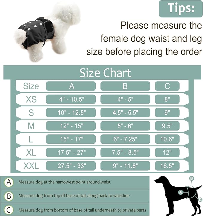 Female Dog Diapers 5Pcs - Premium Reusable Diapers for Doggie in Heat - Highly Absorbent Dog Diapers Female for Pet Incontinence with Adjustable Snaps, Black, XXL