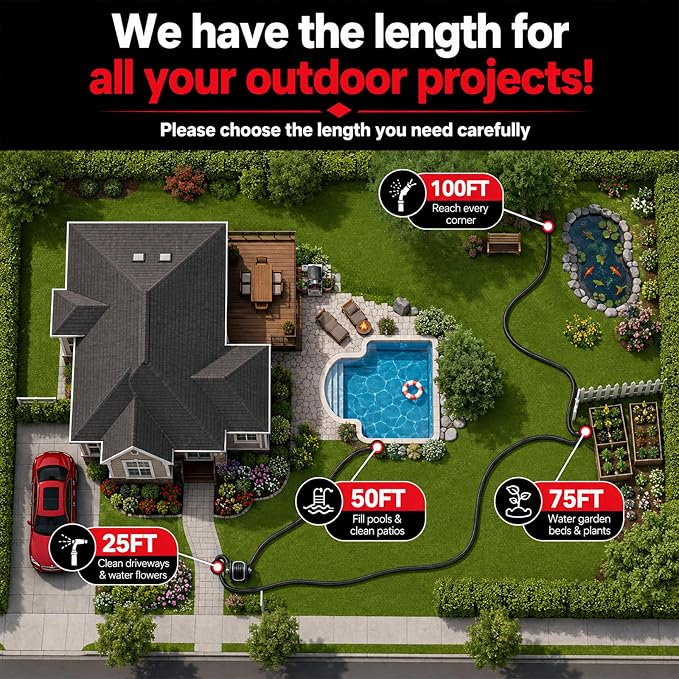 Garden Hose 100ft x 5/8", NON-EXPANDABLE Heavy Duty Premium Flexible Hose | No Kink, Leakproof, Lightweight Hybrid Water Hose with Male to Female Fittings for Household&Backyard