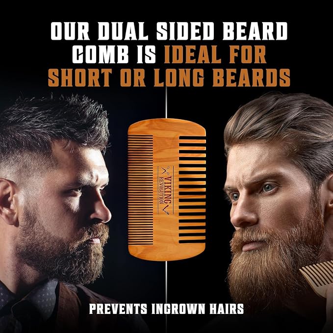 Viking Revolution Beard Brush and Comb Set with Peppermint Eucalyptus Beard Wash and Conditioner (5 Oz each) - Grooming Kit for Men with Argan and Jojoba Oils - Gifts for Men