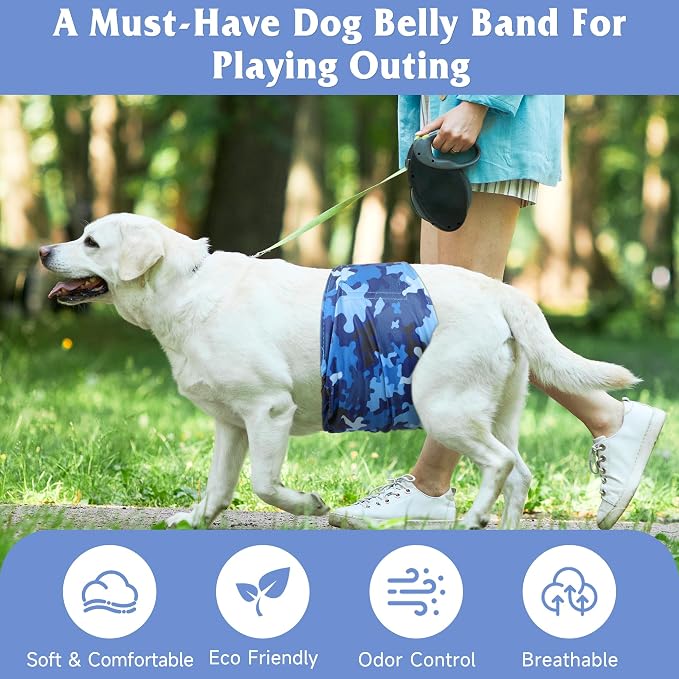 5 Pack Dog Diapers Male Reusable, Premium Belly Bands for Dogs, High Absorbing Male Dog Pee Wraps for Doggie in Incontinence or Excitable Urination Camouflage Pattern XS
