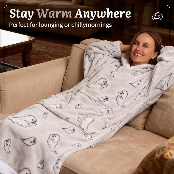 Blanket Hoodie, Long Hooded Blanket Sweatshirt as Birthday Gifts for Women Men, Long Wearable Blanket for Women Men.