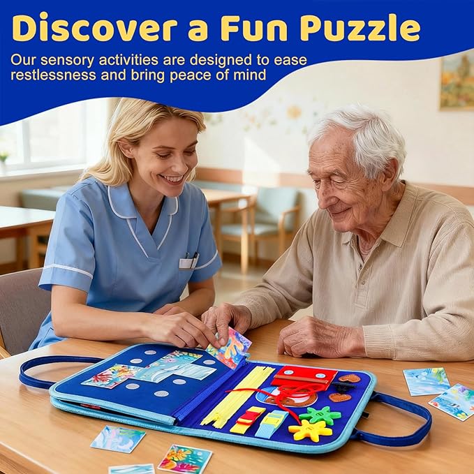 Fidget Blanket for Adults, Dementia Activities Busy Board with Calming Focus, Portable & Travel-Friendly for Seniors, a Thoughtful Gift