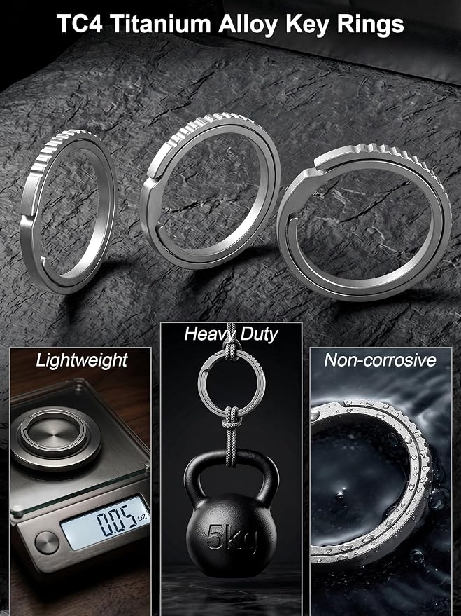Titanium Key Rings Heavy Duty Easy Open Split Key Chain Rings | Side Push, No Nail Damage, Hypoallergenic, Anti-Slip Ultra Lightweight EDC Bulk Keyrings for Car Key Fob, Gift for Men Women