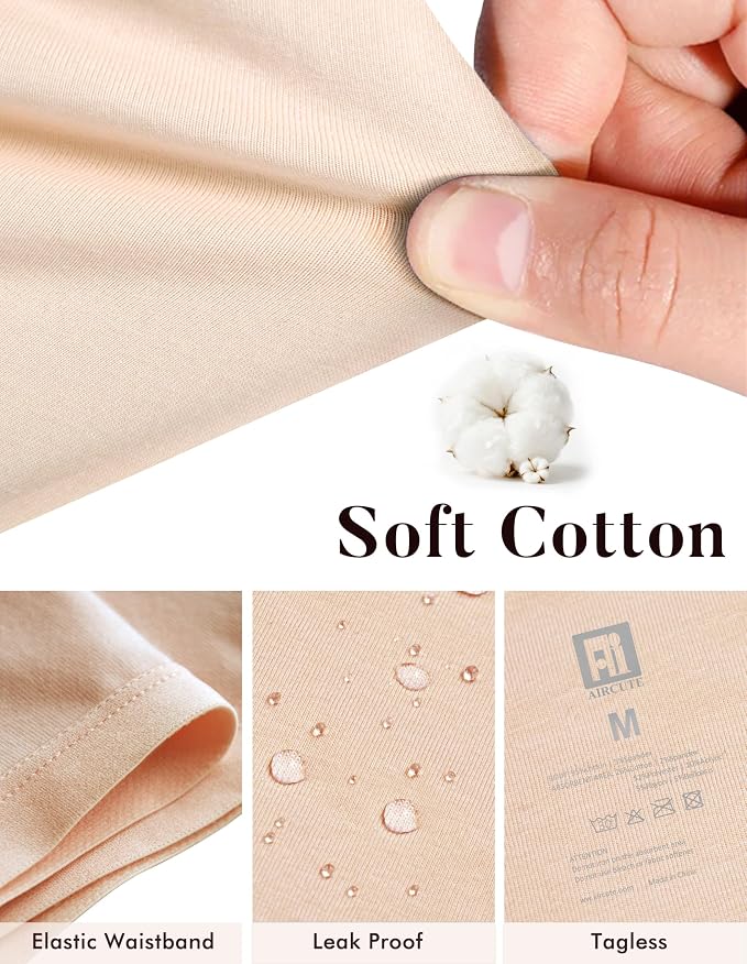 AIRCUTE Washable Leak Proof Incontinence Underwear for Women Absorbency Bladder Control Briefs 70ML,5 Pack (2XL, Beige3-White2)