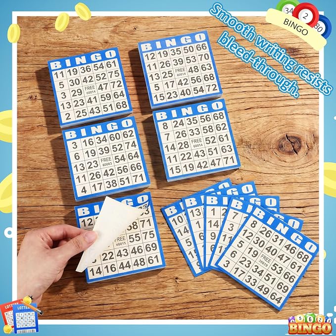 Harloon 1000 Sheets Bingo Paper Game Cards 20 Books 4"x4" Disposable Cards Suit for Family Game Nights Large Groups Activities (Blue)