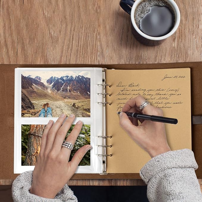Photo Album 4x6 300 Photos, Genuine Leather Photo Albums with Writing Space with 30 Writing Paper, Travel Family Wedding Kids Graduation Ultrasound Baby Picture Album Scrapbook Photo Album (Simple)