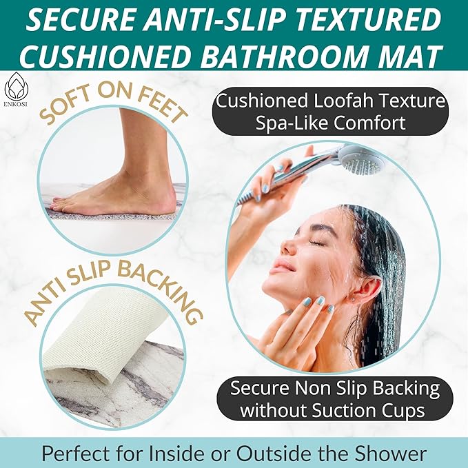 Non Slip Bathtub Mat Shower Mat for Tub - Loofah Bath Mats for Bathroom - 31x16 Bathtub Floor Mat - Textured Anti Slip Bath Mat Without Suction Cups - Secure Mat for Wet Areas (31x16 Marble Gray)